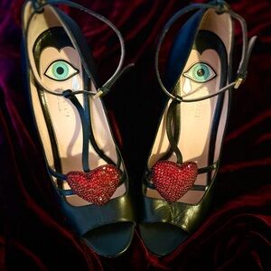 Gucci Black Heels with Red Heart Accent